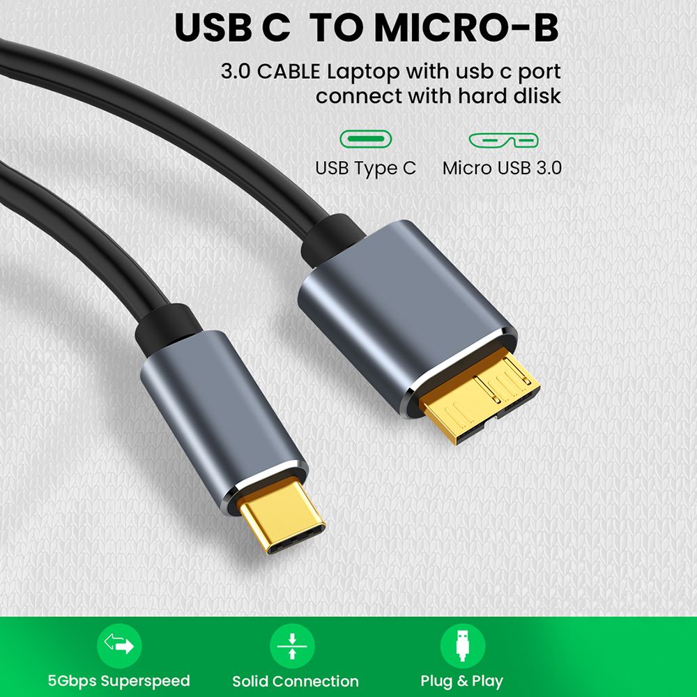 Laptop Computer Cord SSD HDD Connector USB C to Micro B 3.0 Cable 5Gbps Fast Speed USB 3.1 Type-C to Micro B Data Sync