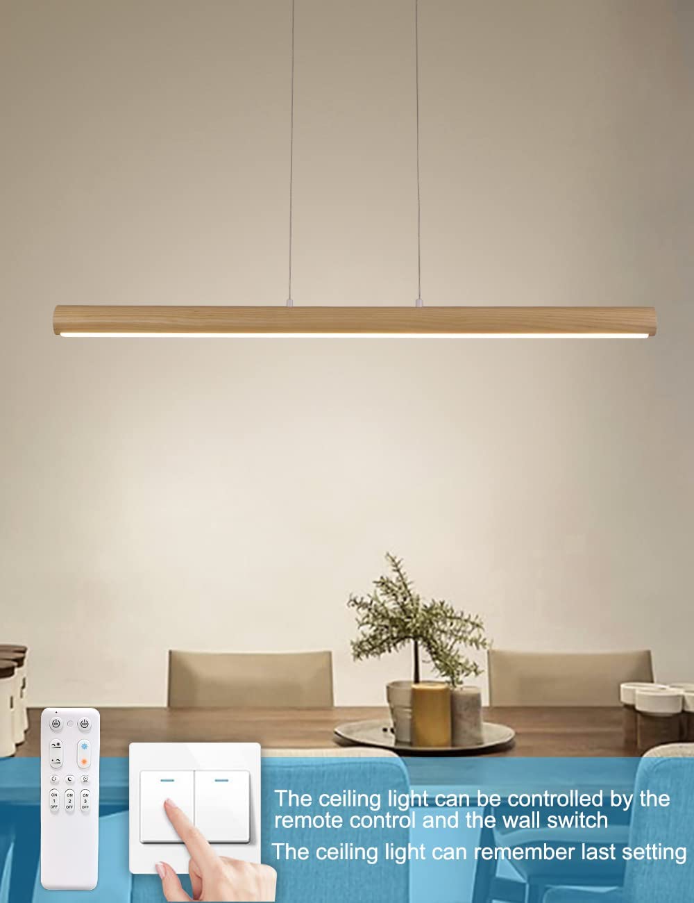 LED Hanging Light Wood Dining Table Pendante LAMPE DIMMable Plafond Chandelier en bois pour restauration Office Salon Kitchen