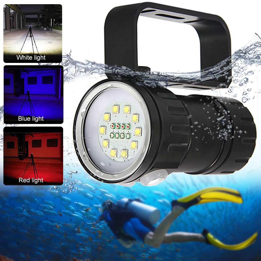 QH18 Дайвинг -фонарик фонарик светодиод 20000 Мяговой подводной освещение 80 м водонепроницаемое тактическое факел для камеры Video Fill Light Led
