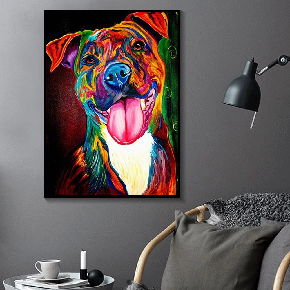 Abstract Colourful Dog Thoughtful Pitbull Warrior Canvas Painting Posters and Prints Wall Art Picture for Living Room Cuadros