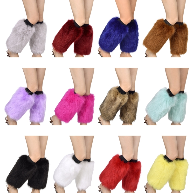 MXMA Women Winter Solid Color Furry Leg Warmers Harajuku Winter Leggings Boots Cuffs