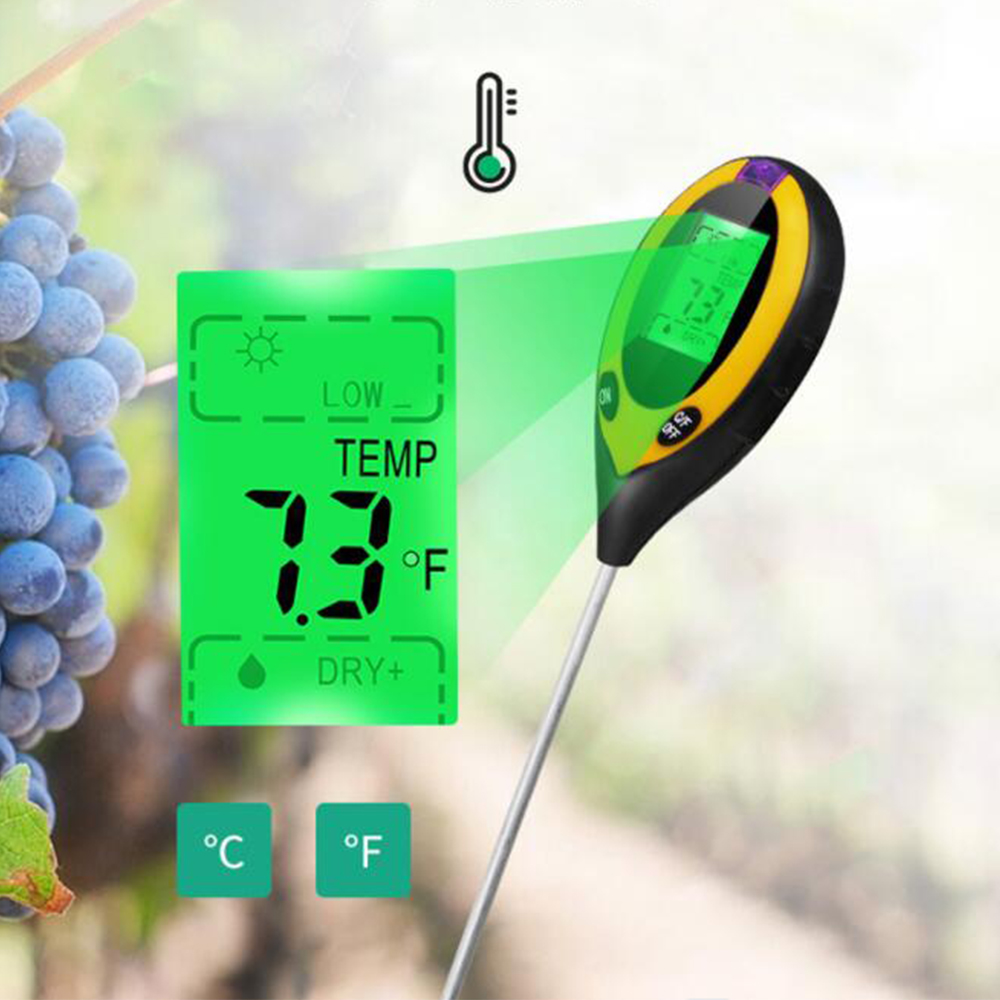 Jordens pH -testare Digital 4 i 1 jordfuktighet Fuktmonitor Temperatur Solljus Jordens pH -mätare för växter Farming Gardens
