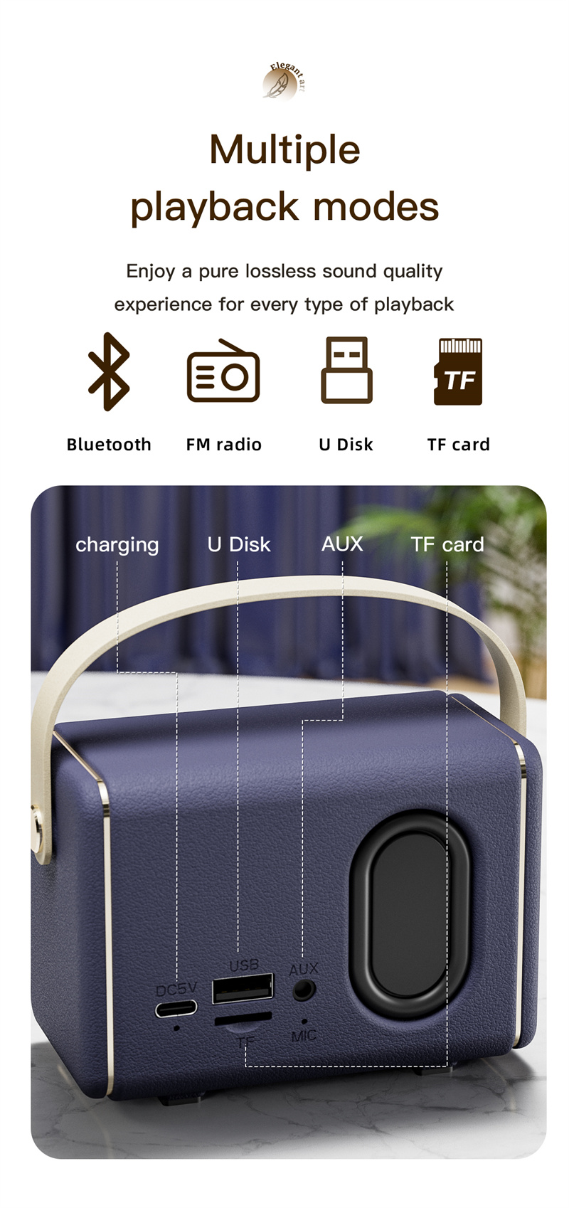 Premium Retro Bluetooth -högtalare Mini Portable Subwoofer Wireless Audio Supports U Disk TF Cassette FM Radio Outdoor Camping Desktop Small Peakers