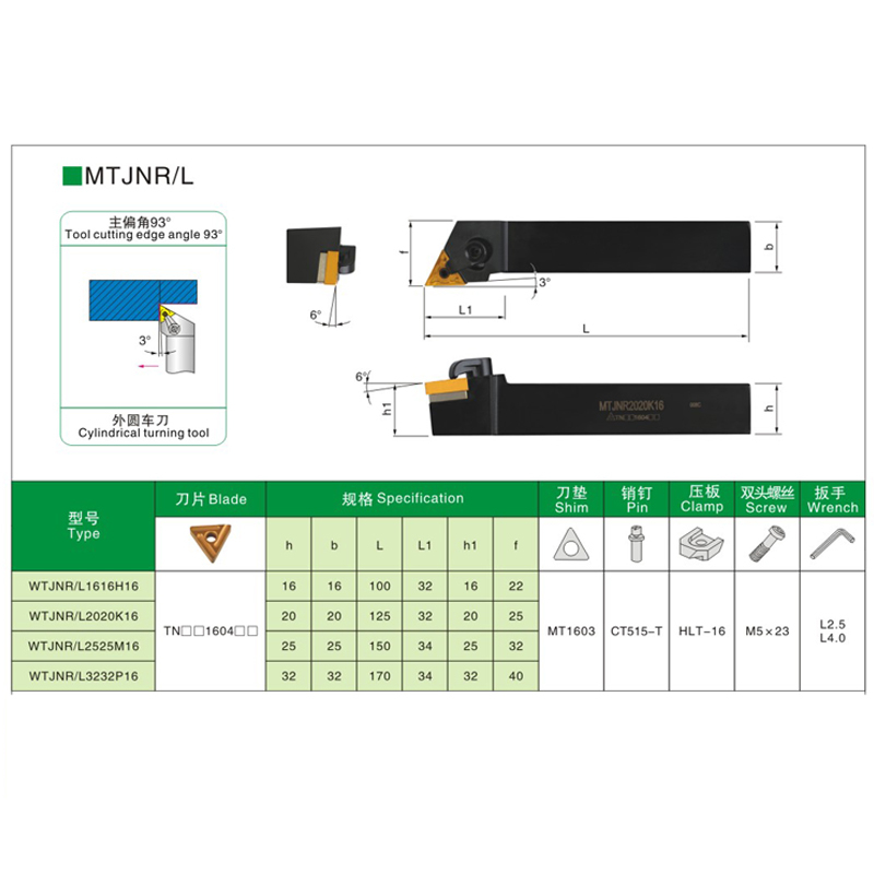 WTJNL/WTJNR2020K16 WTJNR1616H16 WTJNR2525M16 Porta degli utensili della rotazione del triangul esterno TNMG INSERTI SULLE STRUMI DI TAGLIO