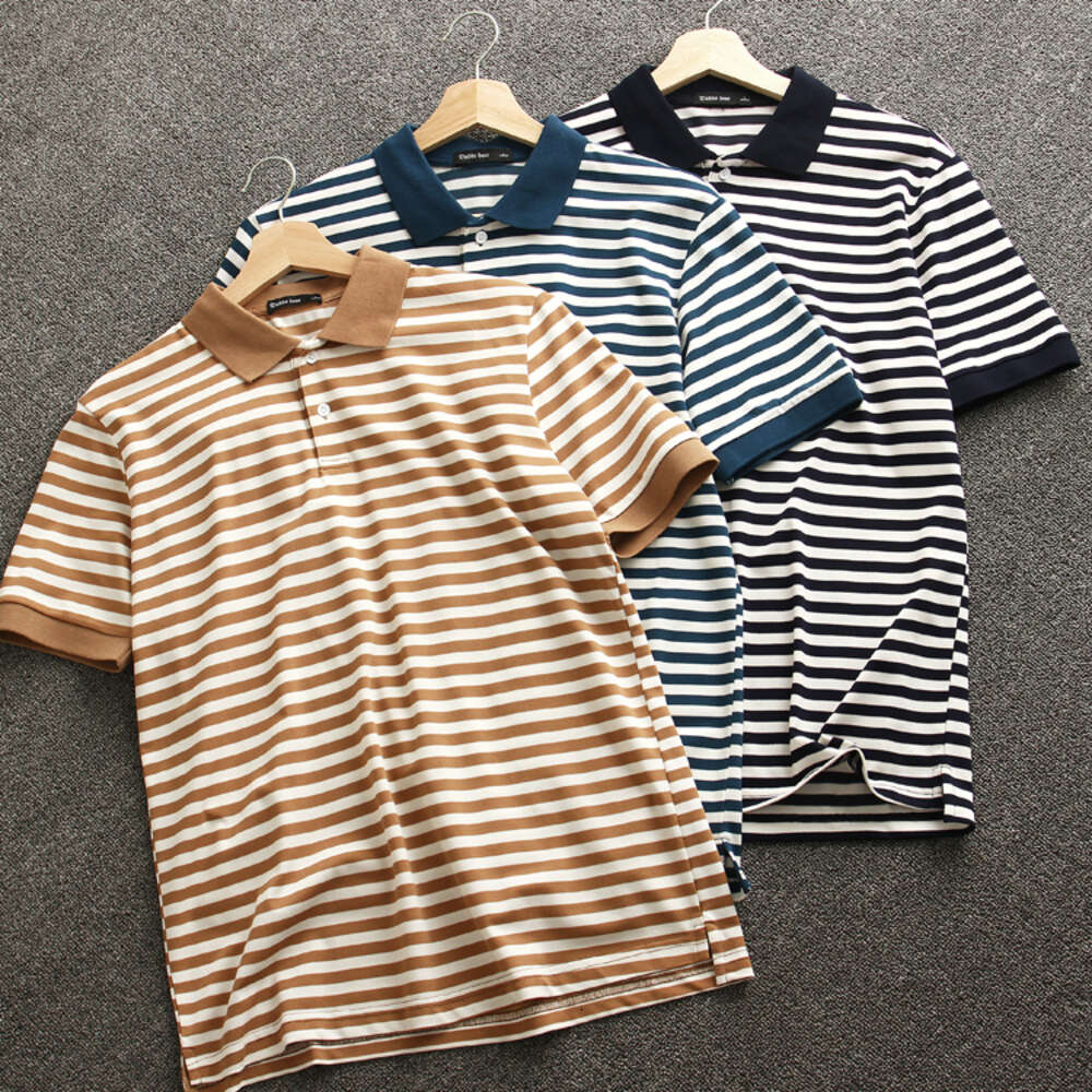 Shuang Sha Zhu Di Cool and Breathable Sea Soul T-shirt Spring/summer Men's Fashion Casual Stripe Short Sleeved POLO Shirt Trendy
