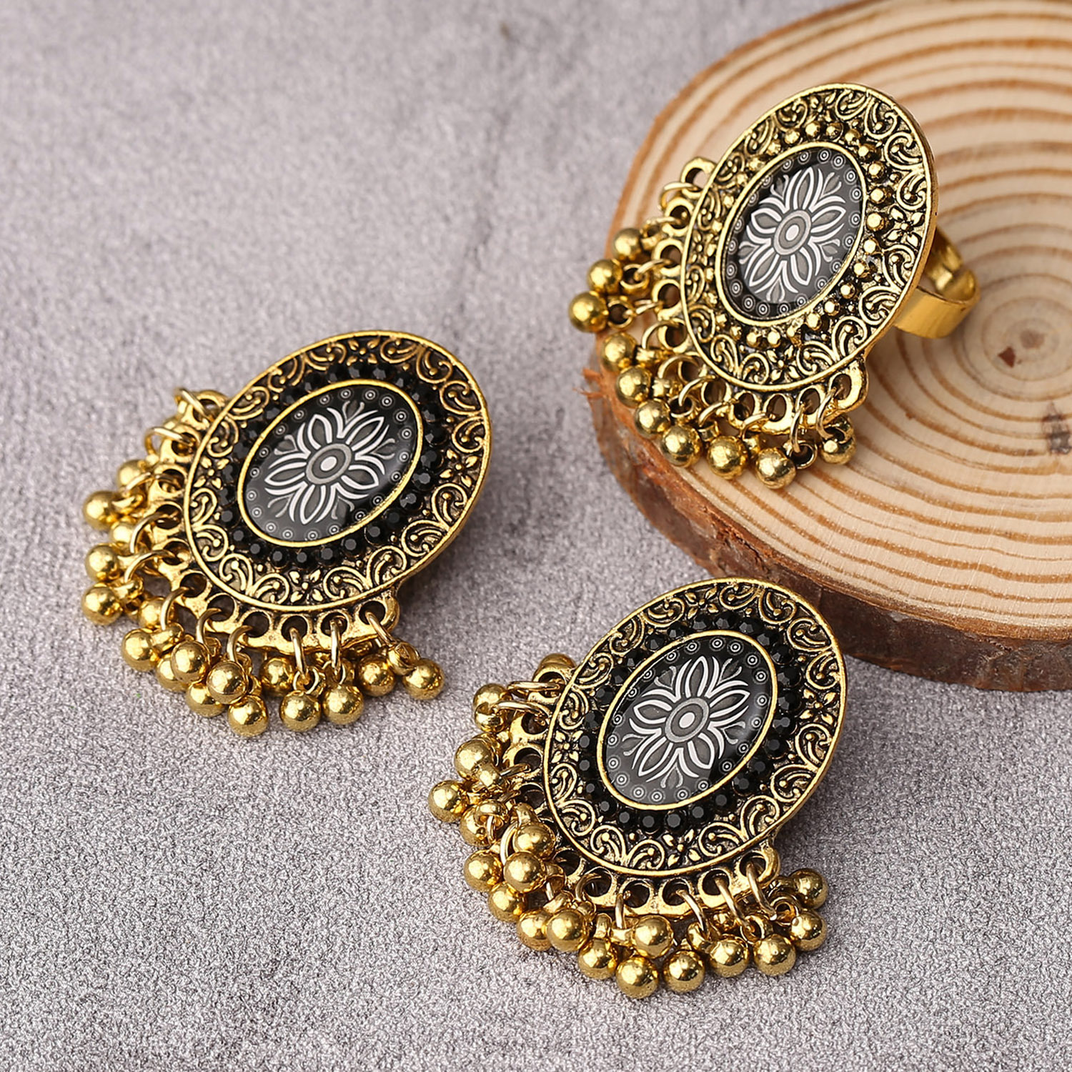 Etnisk blomma droppörhängen ring för kvinnor vintage smycken guldfärgpärlor tofs runda örhängen bijoux bohemsmycken