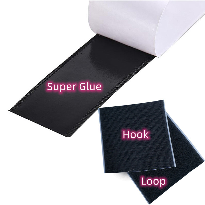 100mm Black Sticker Glue Tape DIY Adhesive Strip Fastener Tape Strong Self Adhesive Fastener Tape with Glue for DIY Glue Tape