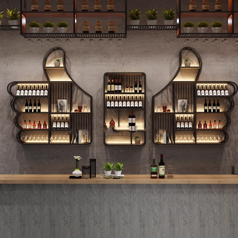 선반 고급 바 저장 벽 장착 검은 주류 와인 캐비닛 레스토랑 거실 홈 Mueble Para Vinos Bar Ornament