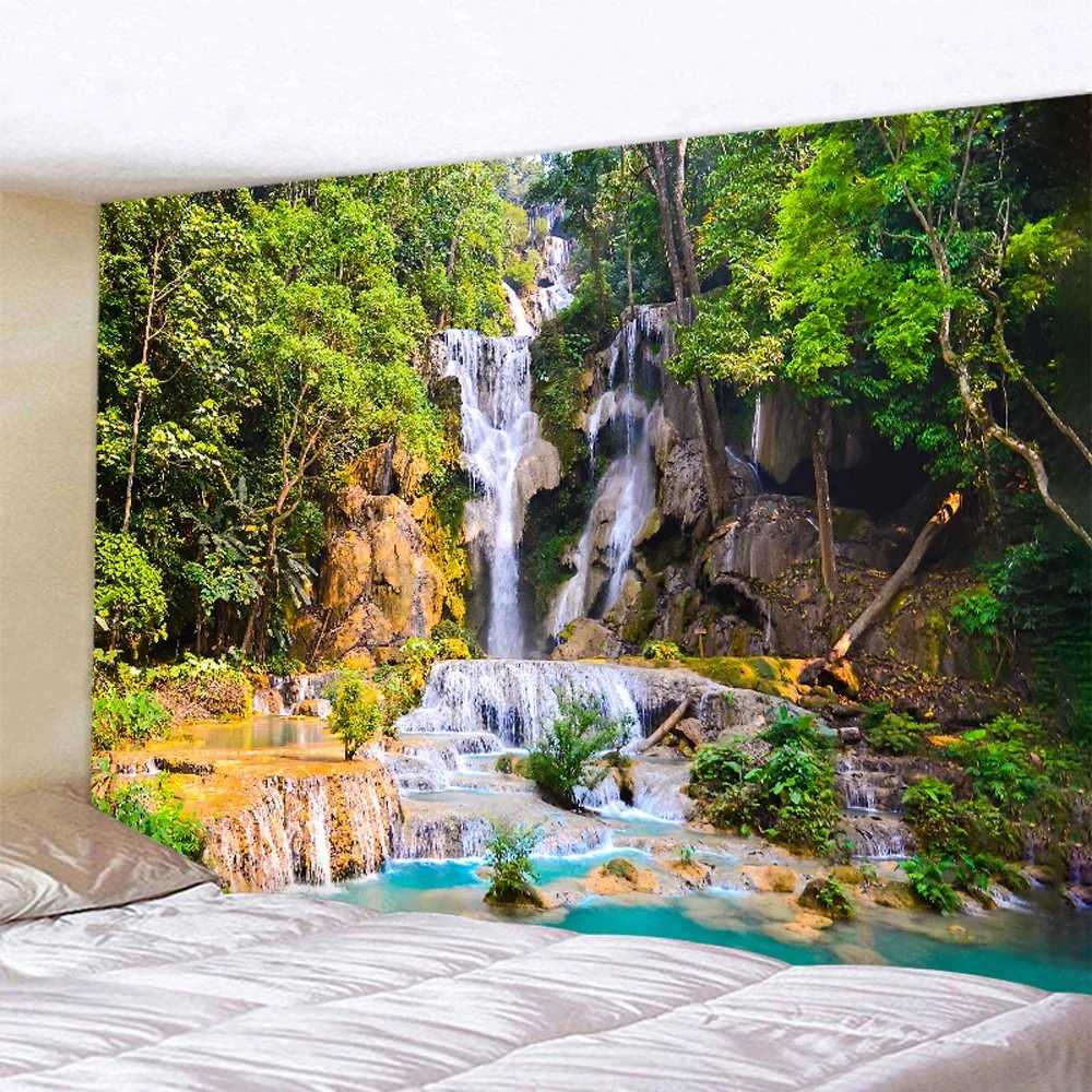 Искусство гобелена красивая домашняя водопад лесной гобелен хиппи богемный украшение с большим листовым фоном на стене диван R0411