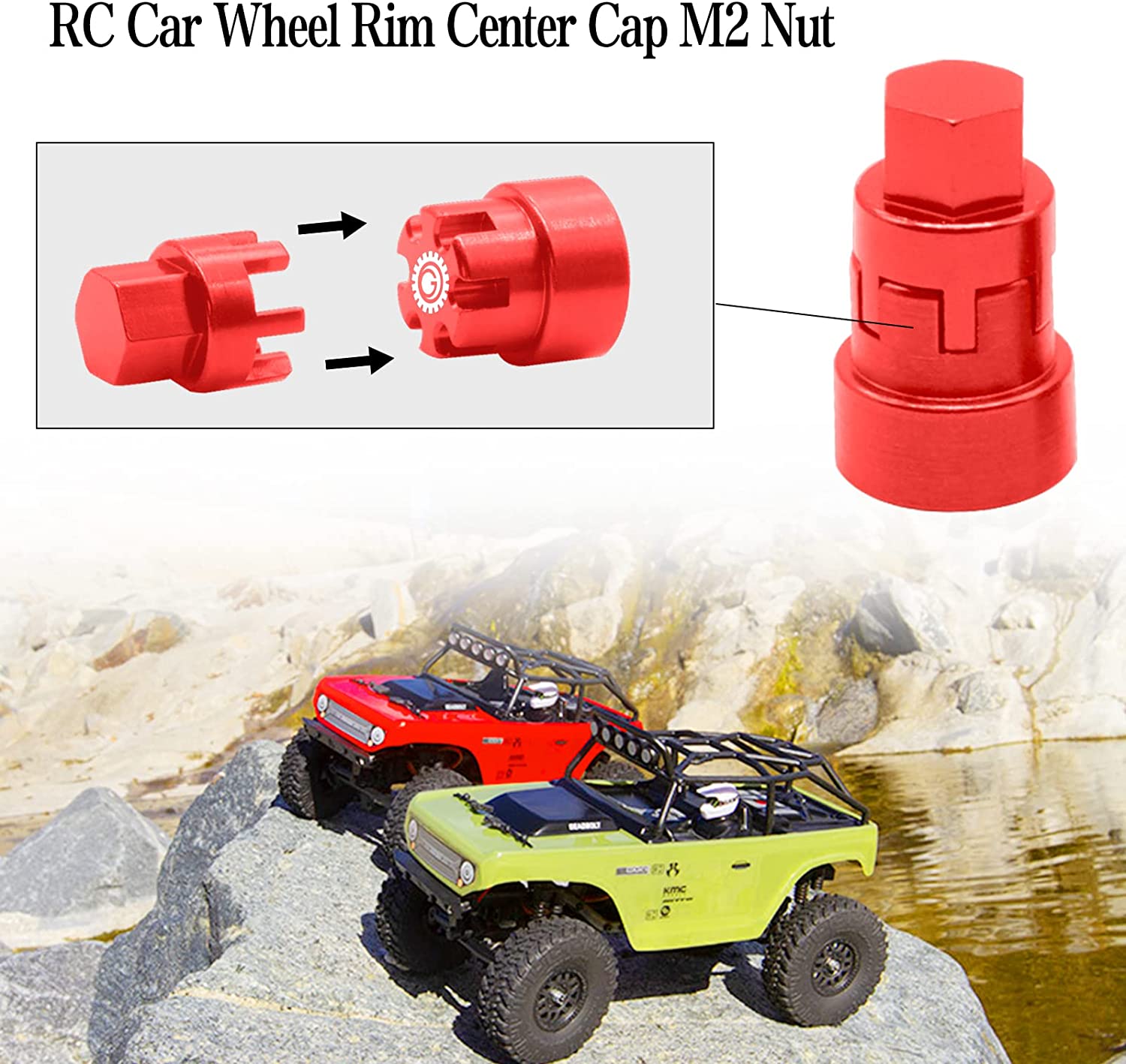 OGRC Aluminium 1/24 Wheel Rim Center Cap Adapter M2 NUT FÖR AXIAL SCX24 Deadbolt/C10/JLU/Gladiator/Bronco Upgrades