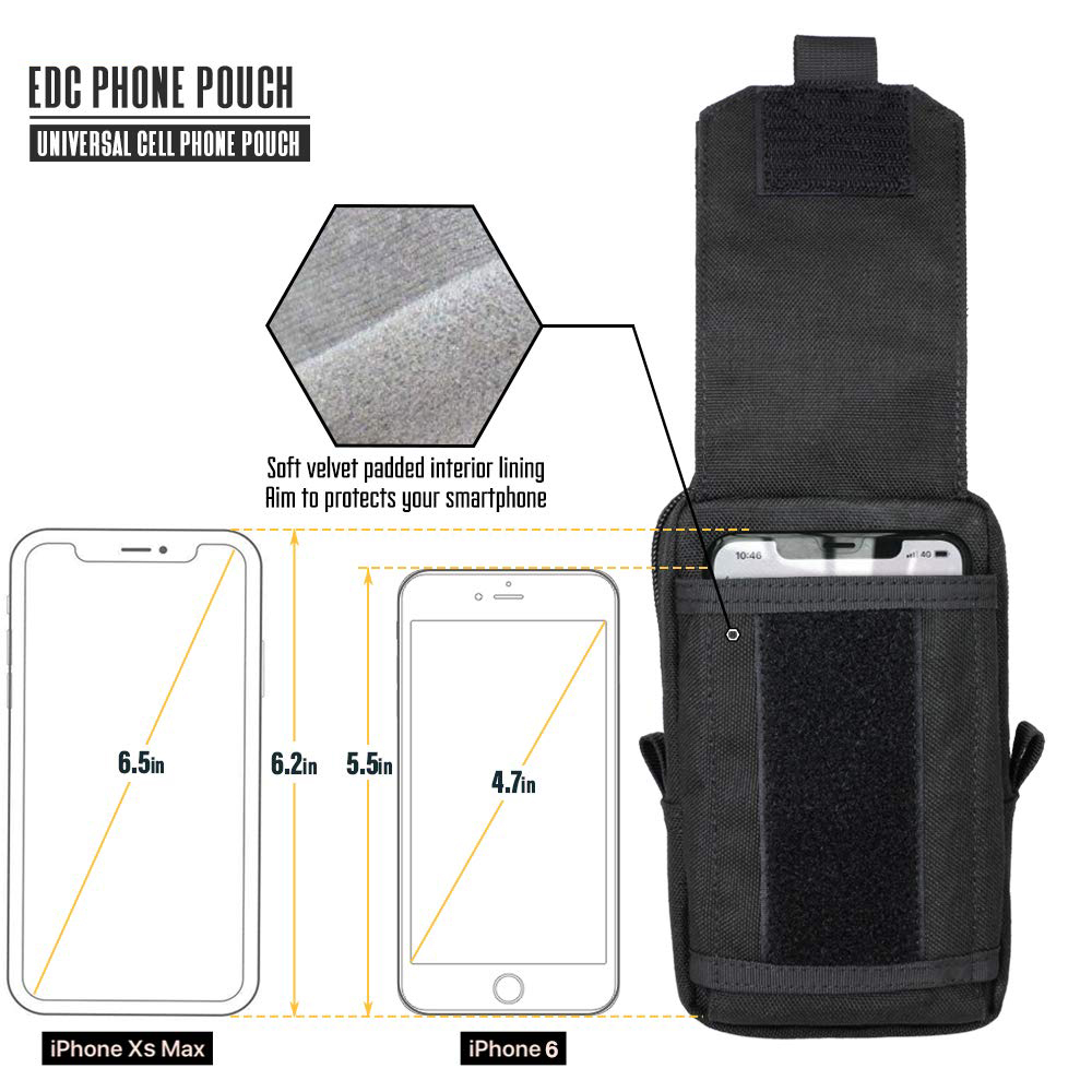 Tactical Molle EDC Pouch Cellphone Pouch Holder Utility Midjepaket för iPhone 14 Pro Max/13 Pro Max/12 Pro Max/11 Pro Max/XS Max