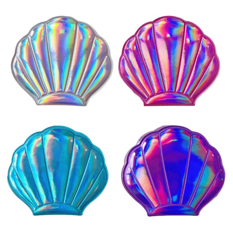 Cashou121 créatif de coque de mer en forme de mer en forme d'holographie arc-en-ciel de couleur agrafée compacte à double face miroir de poche pliage