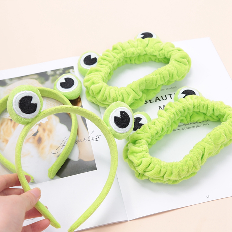 Kawaii Green Plush Frog Hairbands Funny Frog Makeup Headband Yoga Wide-brimmed Elastic Hairbands Cute Girls Hair Bands for Women