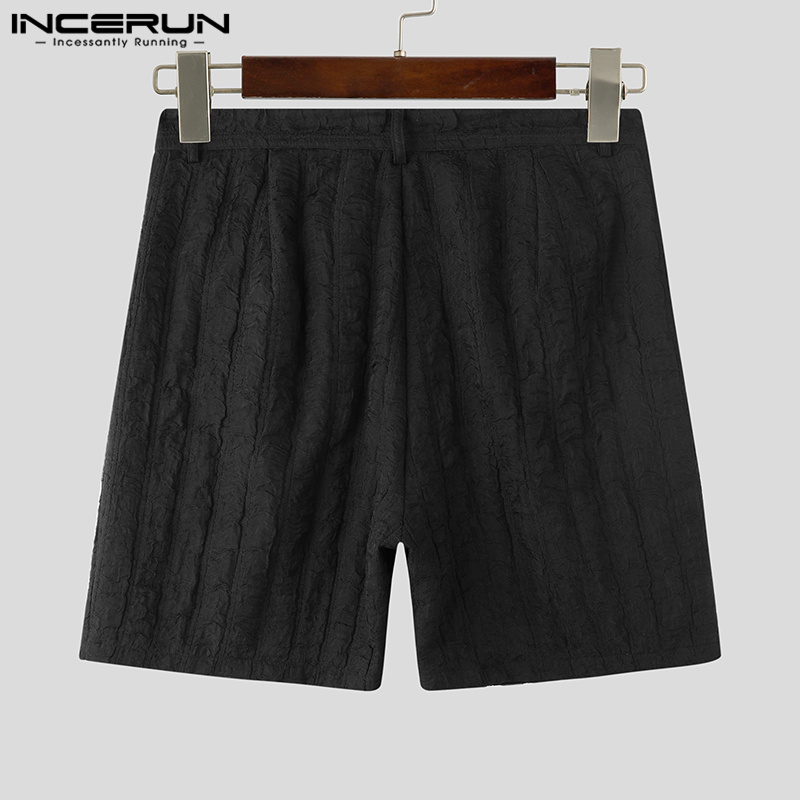 INCERUN 2023 Korean Style New Men's Straight Tube Loose Pleated Shorts Casual Streetwear Male Solid Color All-match Shorts S-5XL