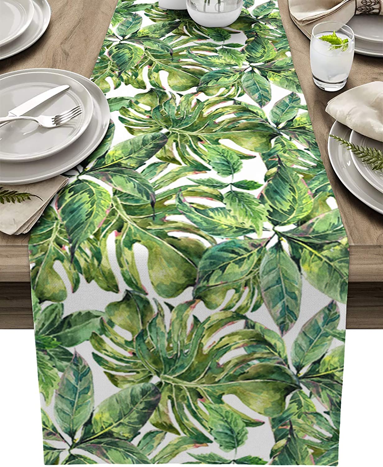 Летнее тропическое растение листья льняные столы бегуны праздничные вечеринки в помещении для обеденных столов для свадебного стола