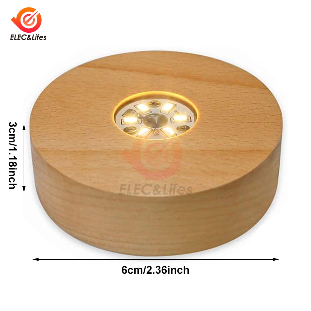 Wooden LED Light Dispaly Base Crystal Glass Resin Art Ornament Wooden Night Lamp Base LED Light NO Rotating Display Stand