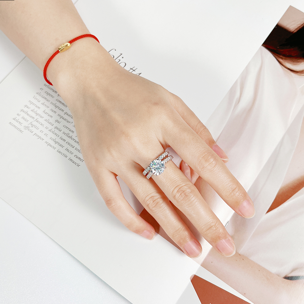 3Carat Full Moissanite Row Rings Set GRA Certified Four Claw D Color Diamond Bridal Ring Engagement Wedding Band för kvinnor KUTPF