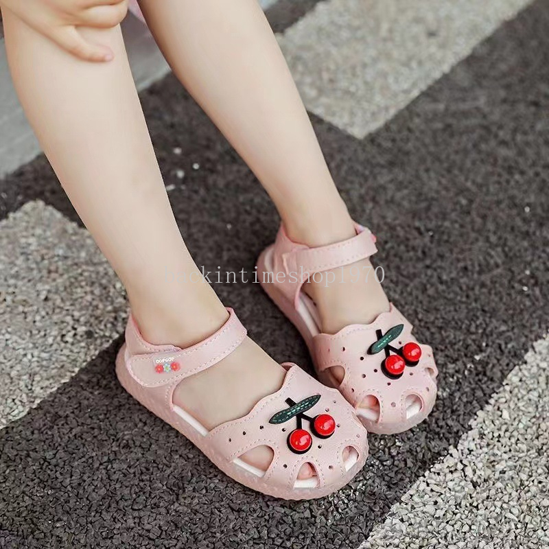 Summer Baby Girls Sandals Cute Cherry Closed Toe Princess Walkers for Infant Soft Bottom Toddler Walking Shoes