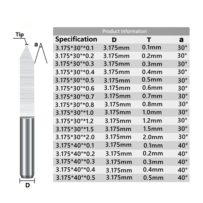 10 ﾰ ~ 90 ﾰ Cortador de moagem em forma de V 3,175 mm 1/8 de polegada Liga dura PCB Drill Bit Bit Bit Ferramenta de gravura CNC