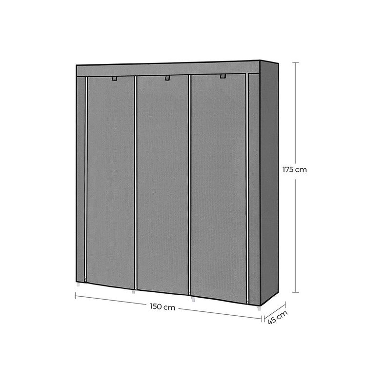 Portable Wardrobe, Wardrobe, Fabric Wardrobe with 2 Clothes Rails, Nonwoven Cover, Shelves, Herringbone, Grey