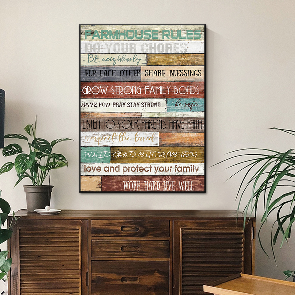 Vintage Family Rules Quotes Posters Moderne kunst aan de muur kunstfoto's hd print canvas schilderij voor woonkamer cuadros muurschildering thuisdecoratie