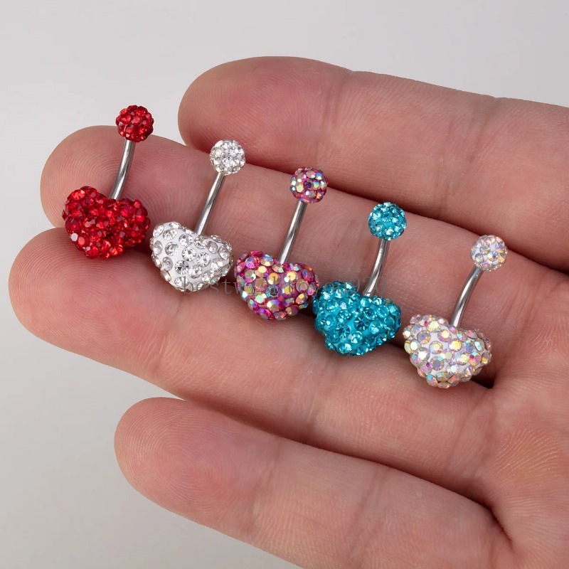 Rhinestone Heart Belly Button Pierścień Brzanku pępa kolce stalowa stal nierdzewna sztangowa barka Ombligo dla kobiet seksowna biżuteria do ciała