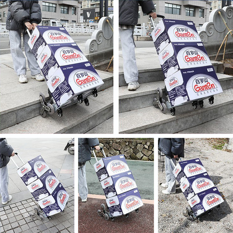 All Terrain Escalier Camion de charrette de jardin d'escalade avec chiglage à élasticité pliant chariot pour cargaison à l'étage avec sac 6 roues en cristal