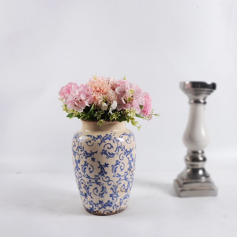 Retro blauw en wit groen planten ijsscheur verbrand bloemen pot vaas/bloemenwagbloem inzet keramische glazuur Chinees klassieke zachte d