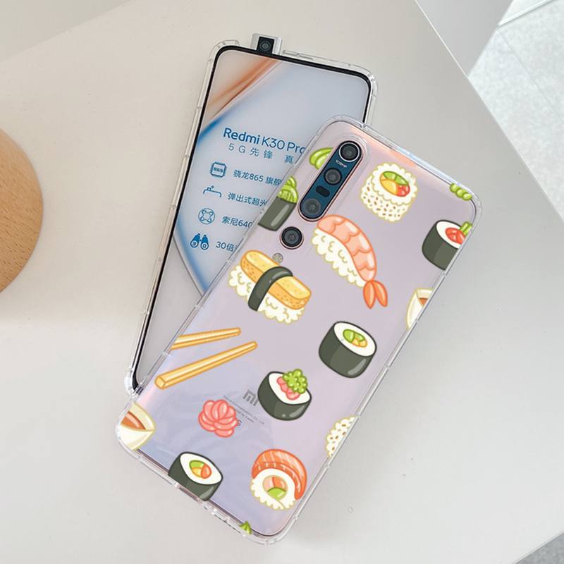 Étui de téléphone à Sushi japonais pour xiaomi 10pro 10t 11 12 pour redmi 5plus note 7a 8 9 10 10t k20 pro clear case