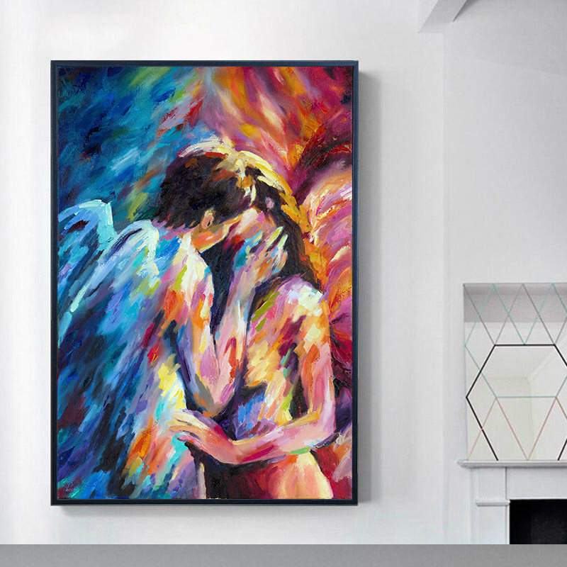 Sexy Nude Painting Couple Kissing Poster Home Wall Picture Prints Canvas Painting Sensual Woman Wall Art for Living Room Decor