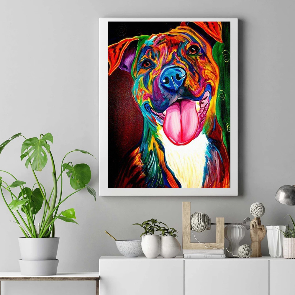 Abstrakte farbenfrohe Hund nachdenkliche Pitbull Krieger Leinwand Malerei und Drucke Wandkunstbild für Wohnzimmer Cuadros