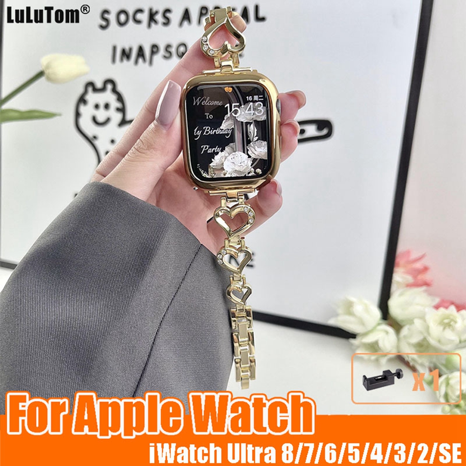 Apple Watch用のメタルバンドダイヤモンドリンク8ウルトラ49mm 7 41 45mm for iwatchシリーズ6 SE 5 4 3 40 44mm 38 42mmラブブレスレットコレア