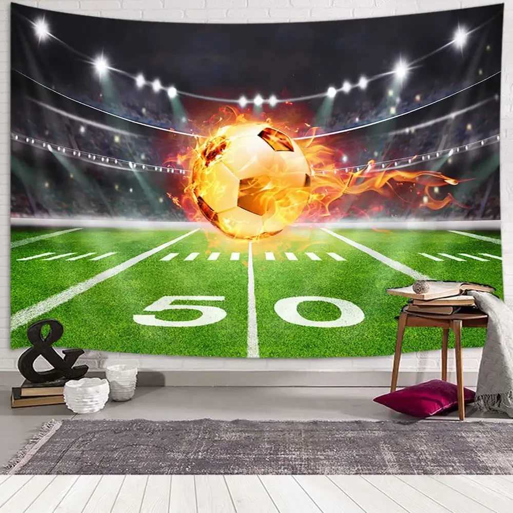 Football Tapestries Stadium Football Satdium Tapestry Field Light Night Soccer Turf Home Decor Wall Hanging for Living Room Bedroom Dorm R0411