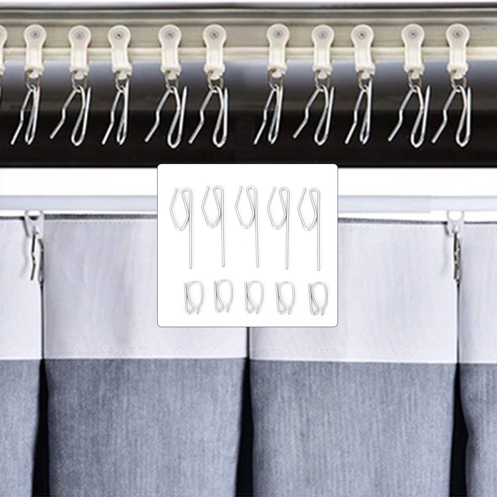 Metallstahl Vorhanghaken hängende Haken Clips Hochleistungsversetzt Pin-On-Vorhänge Haken für Duschtür Fenster Platten Vorhang