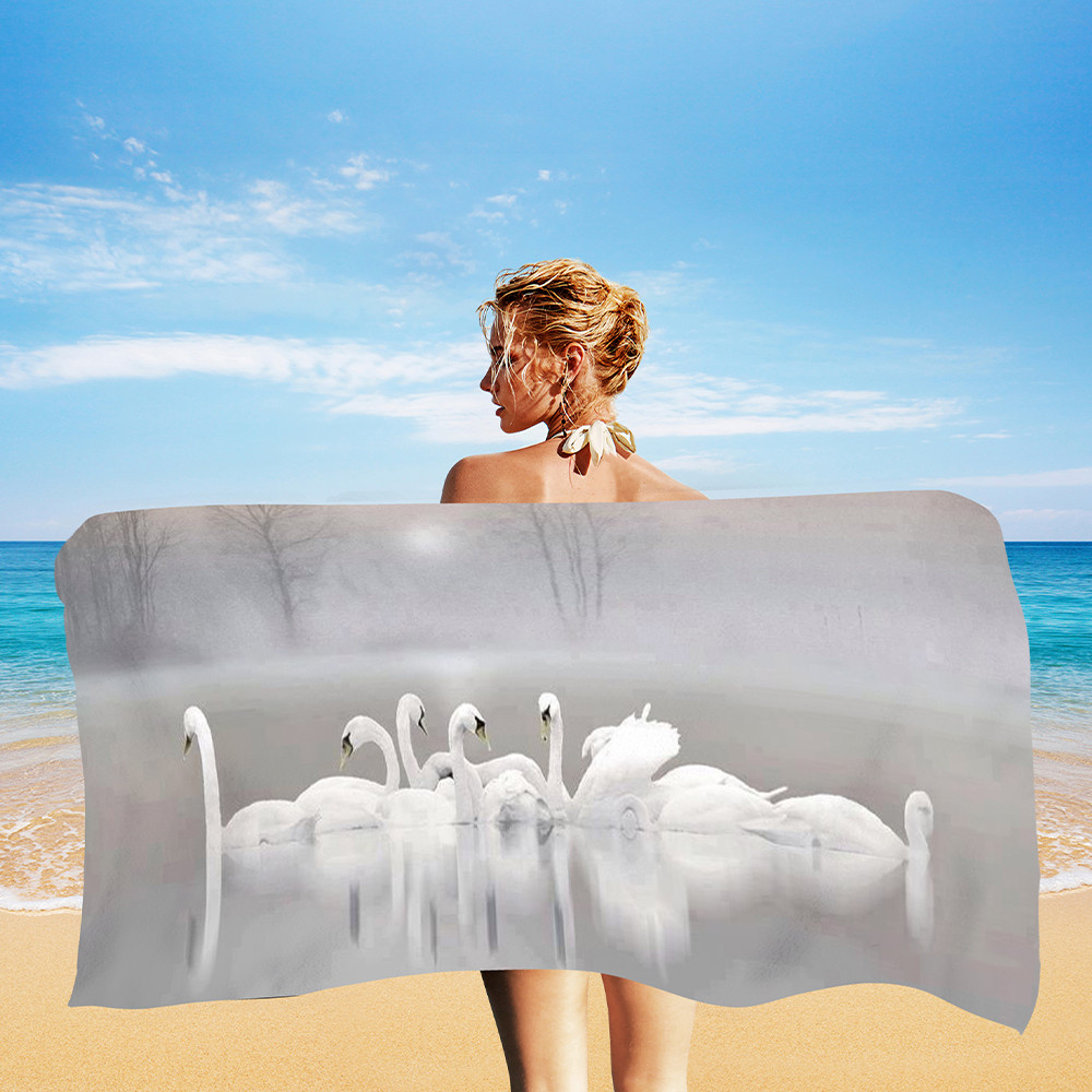 Fantasie Romantische Swan Swan Strandhanddoek Grote badkamer Tandhandel Hart Zwaan Liefde Bloem Strandhanddoek Tanddoeken Snel droog meisje Gift