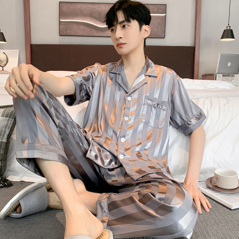 Pyjama masculin Été à manches longues en soie de glace nouvelle qualité de peinture de haute qualité costume de vêtements de maison des vêtements de nuit masculins