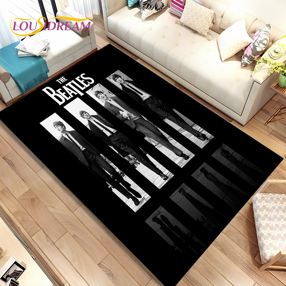 3D B-Beatles Rock Band Area Rug、Home Living Room Children Bedroom Sofa Doormat Decor、子供たちは滑り止めの床マットを演奏する