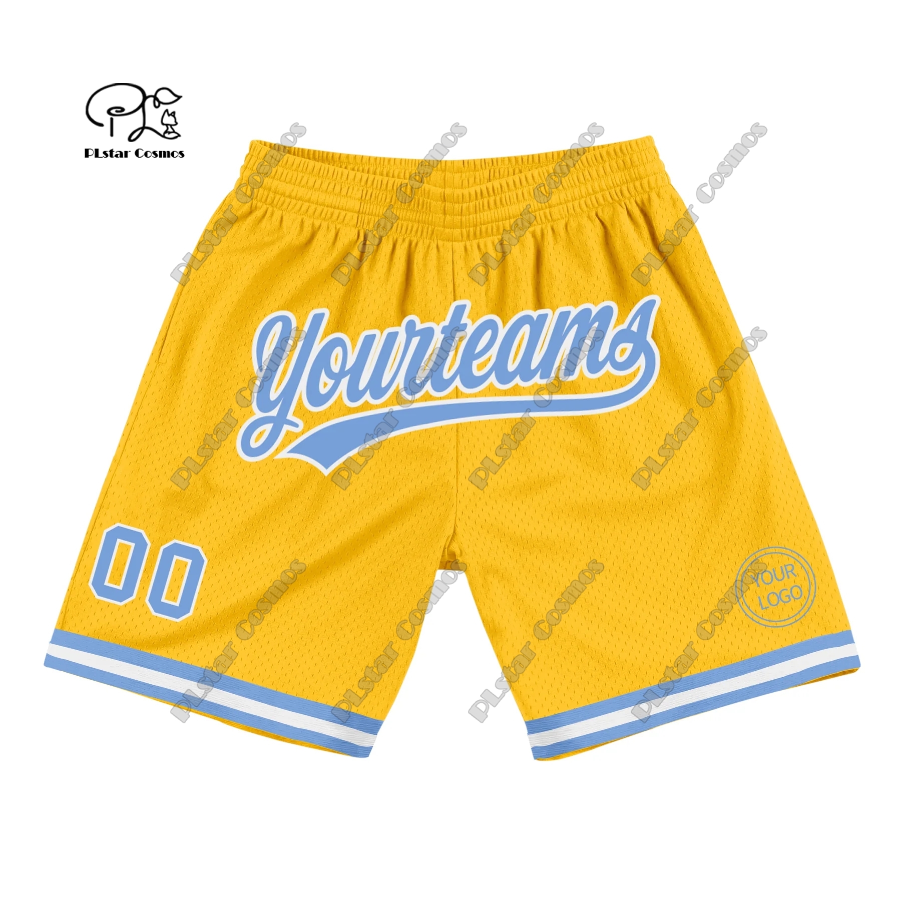 PLstar Cosmos 3D printing 2023 new custom name Logo digital summer men's shorts authentic basketball shorts sky blue yellow