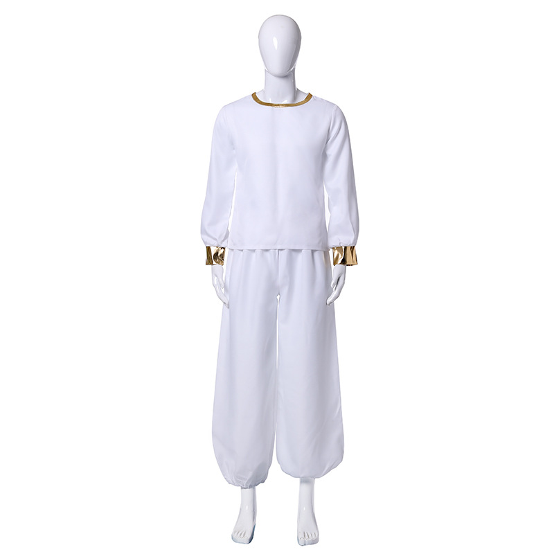 Filmes de anime Aladdin Magic Lamp Prince Cosplay Costume White Cloak Uniforme Adulto Crianças Mulher Mulher Halloween Carnival Suit