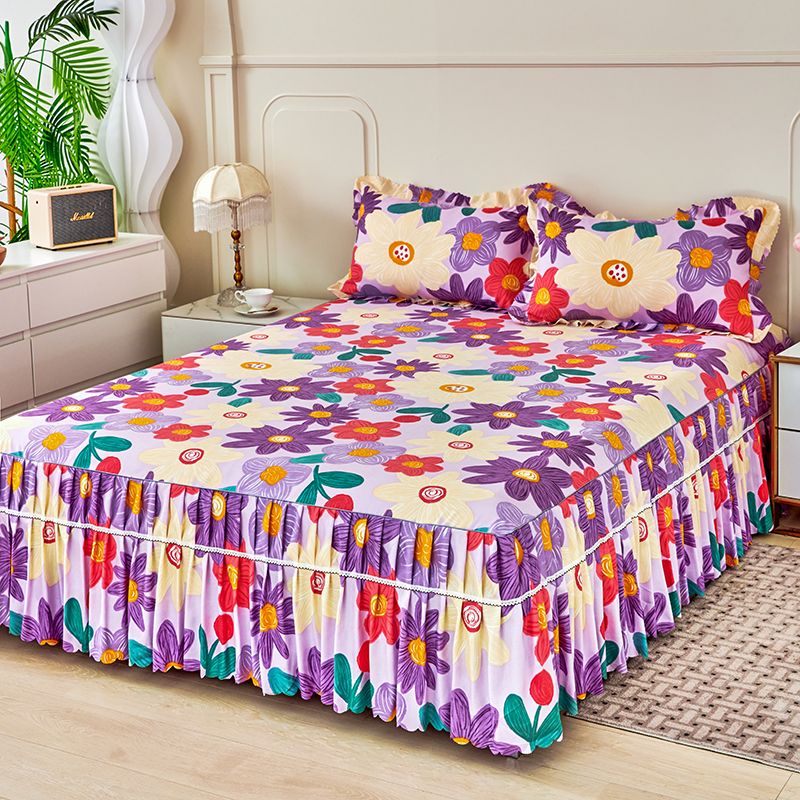 사계절 보편적 인 따뜻한 꽃 인쇄 패턴 침대 침대 침대 침대 스커트 싱글 피스 침대 침대 덮개 베개 침대 침대 침대 침대 클로스
