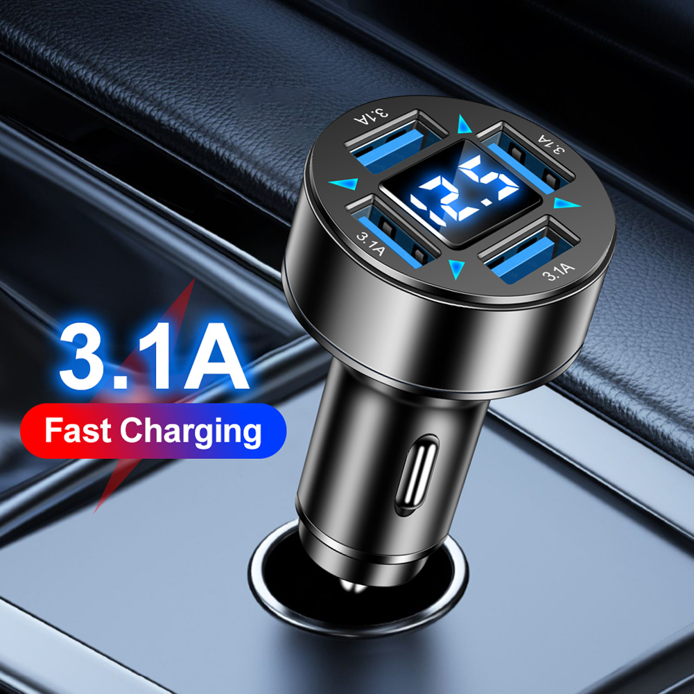 12-24V LED Car Adapter Socket 66W 4-Port Blue Light Power Adapter QC 3.0 LED Digital Display USB PD Quick Charge Adapter