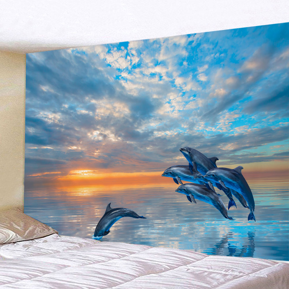 Delfin tapestry söta havsdjur vägg hängande vackert hav vilda landskap hemrum vardagsrummet dekor vägg filt trasa