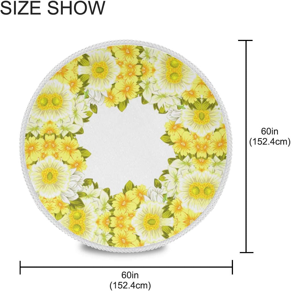 Yellow Wreath Round Table Cloth Colorful Flower Floral Polyester White Lace Tablecloth 60 Inch for Dinner Party Table Decoration