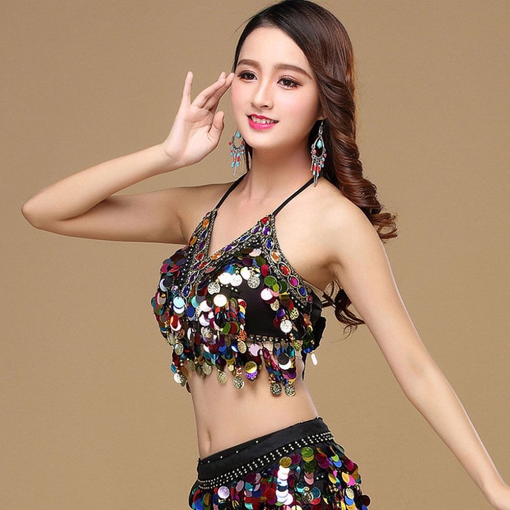 För Thailand/Indien/arabisk paljett Tassel Nightclub Belly Dance Bh Halter Bra Performance Top Show Costumes