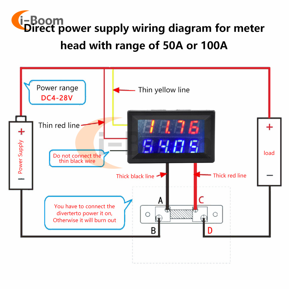 DC 100V 200V 50A 100A Mini Voltmetro digitale Amperometro 5 WIRE 5-100 V Volt Volt Corrente Tester Tester Visualizzazione LED rosso blu Red