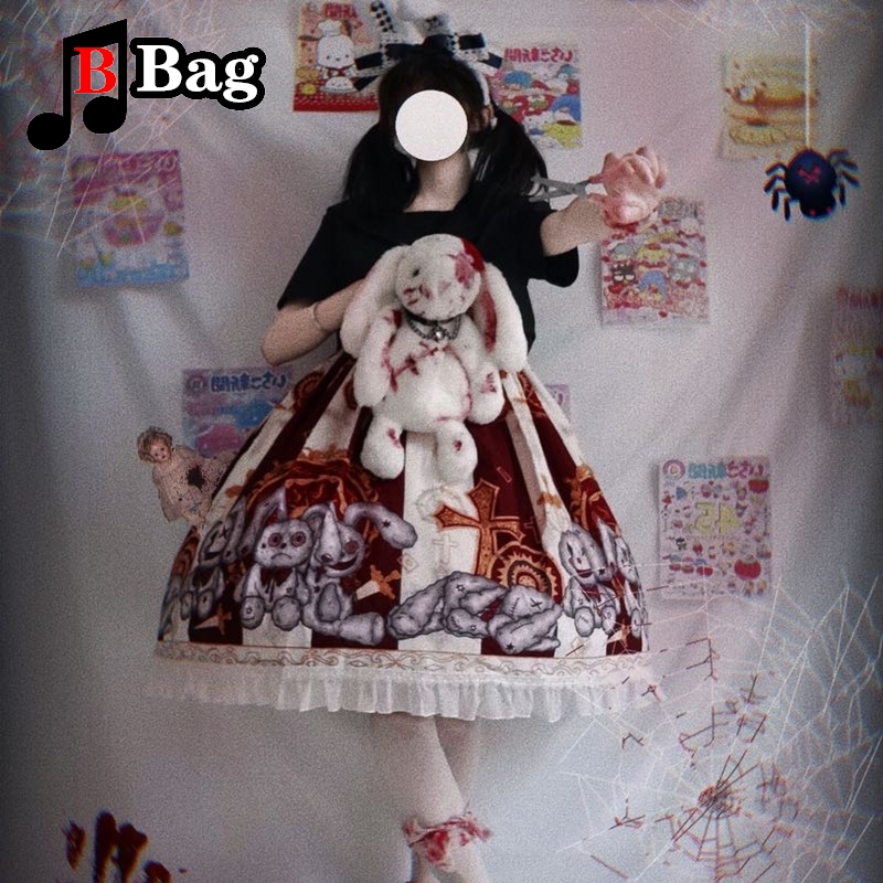 Gotisk lolita kanin axelväska punk tote halloween personlighet present crossbody handbag jk krydda tjej harajuku