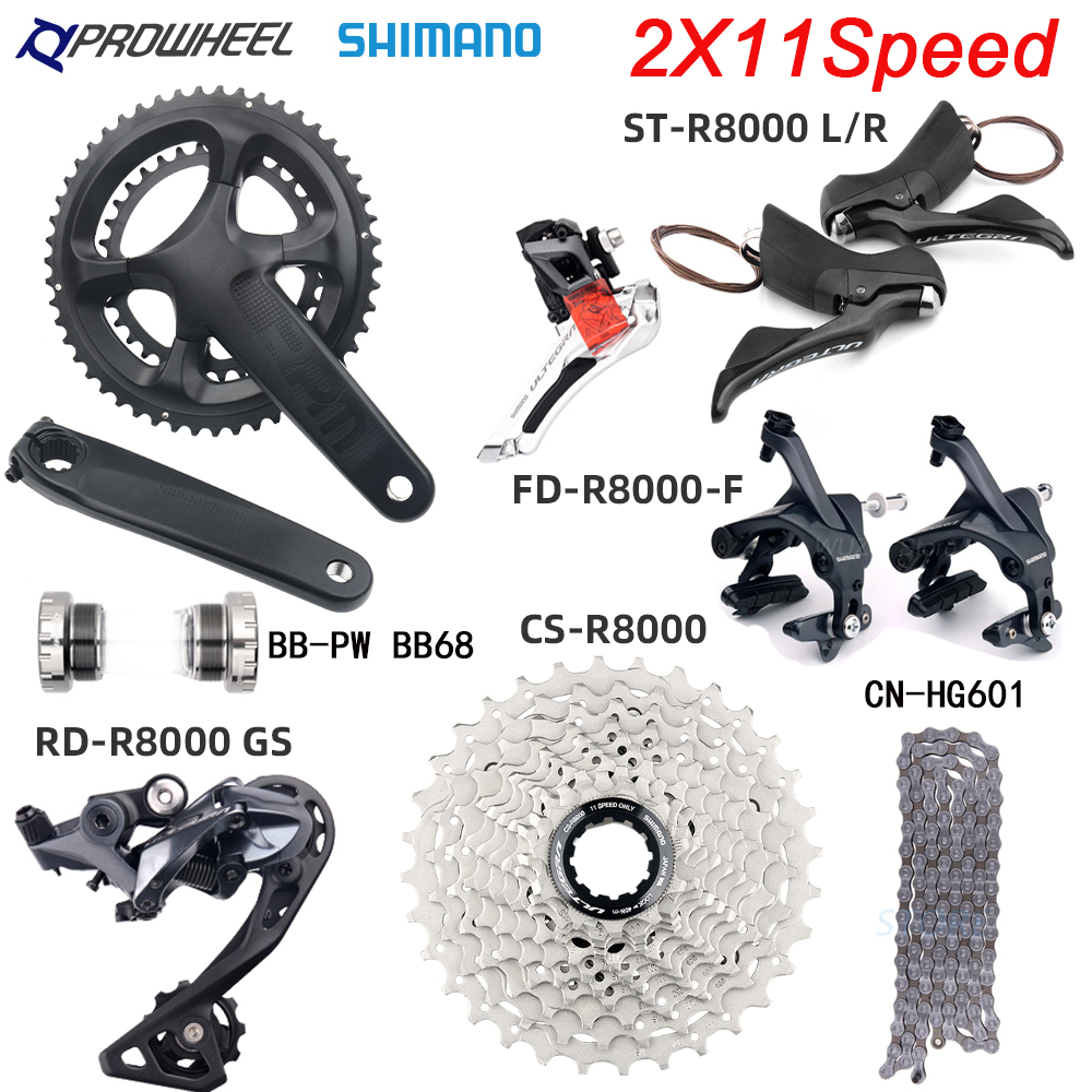 Shimano Ultegra R8000 2x11 Bike Speed Road Groupset Prowgeel 170/172,5mm 50/34T 52/36T Crankset FD+ST+SL+RD+CS 22V 11S Kit de estrada