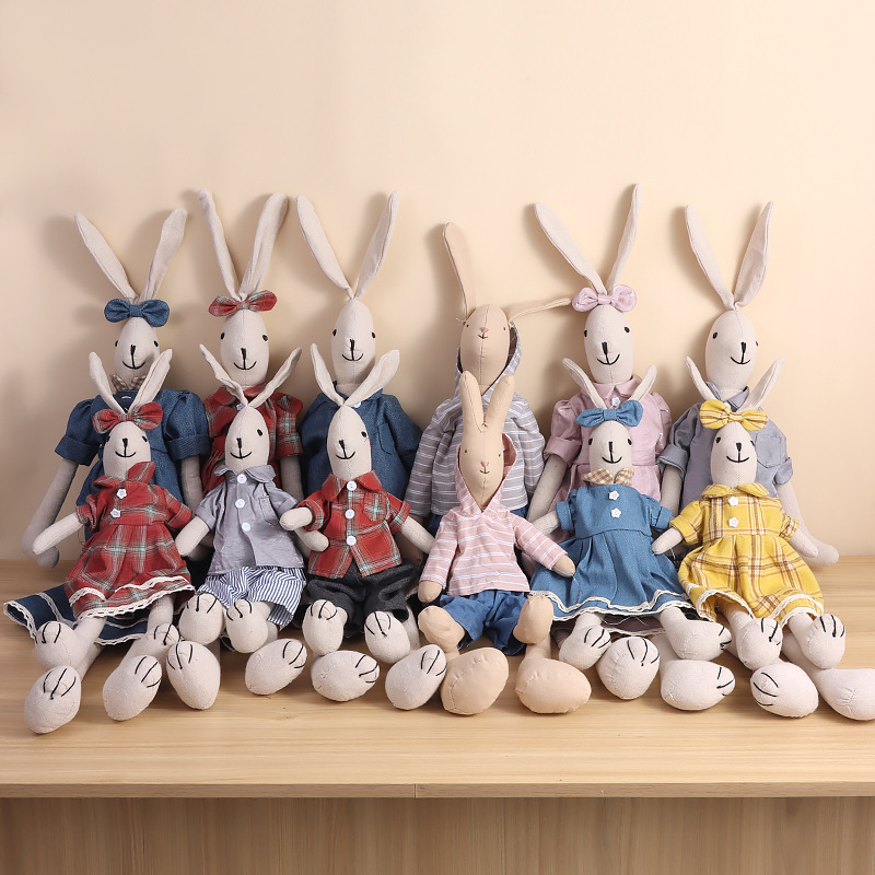 Nieuwe ontwerpstof Bunny -poppen knuffelsed dieren Big Bunny Family Gentalman en Lady Bunnies voor huizendecoratie