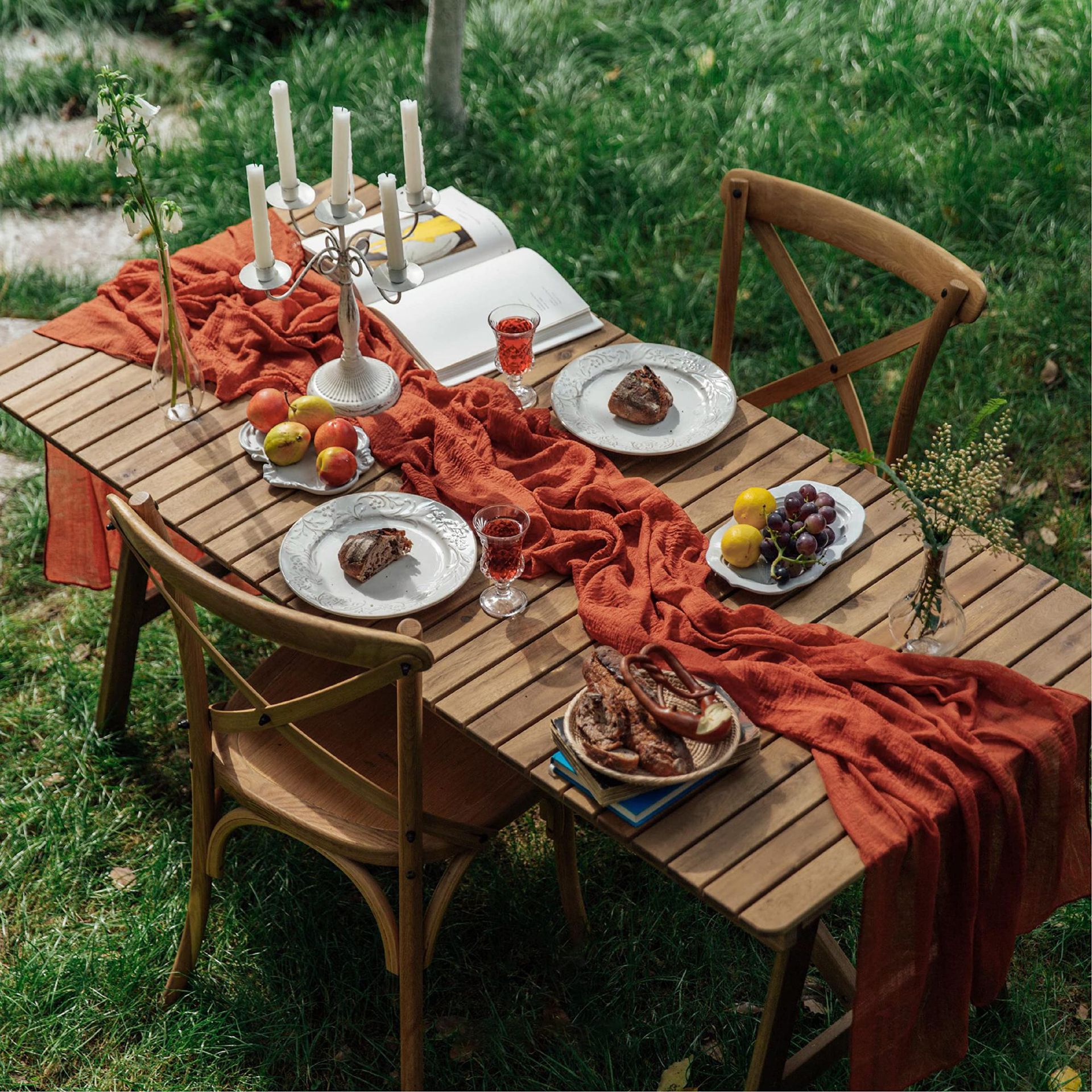 RETRO CheeseCloth Rust Table Runner Boho Boho Matelada de tela para la boda para nupcias Decoración de la fiesta de cumpleaños de Baby Shower