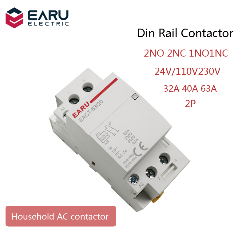 2p 32-63A AC 110V 220V 50/60Hz Din Rail House Home Contactor Switch Controller 2No 2NC 1No 1NC DAY Smart Home Hotel